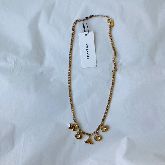 COACH Signature Gold-Tone/ Multicolor Embellished Logo Necklace w Jewelry bag - Picture 5 of 10